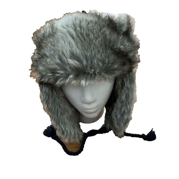 Target Fair Isle Gray Knit Winter Trapper Hat Adult One Size Faux Fur - Picture 2 of 12